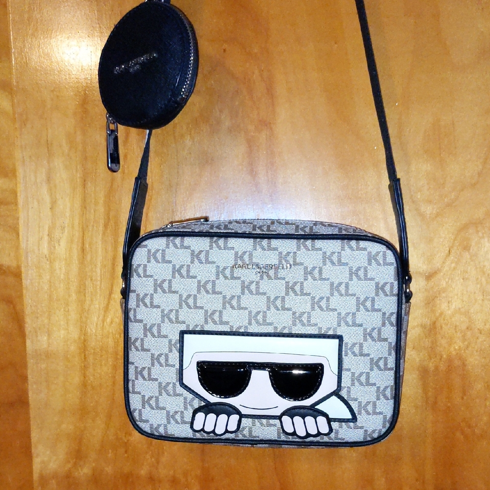 Karl Lagerfeld Monogram Messenger Bag with Black Accents